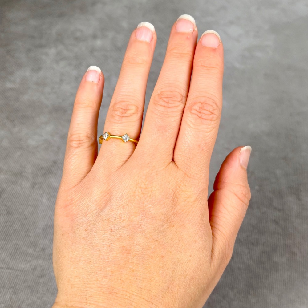 Freida Rothman Gold Tone Cubic Zirconia Geometric Stackable Ring Size 5.75 - Picture 3 of 7
